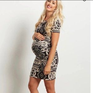PinkBlush medium maternity shirt dress aztec print tan black